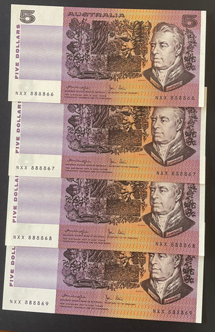 Australia $5 Knight/Stone Banknote Uncirculated Run of 4. R207