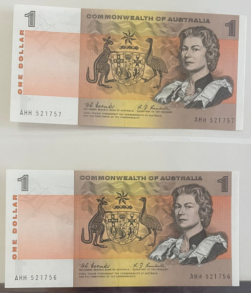 Australia 1967 R72 $1 Commonwealth Of Australia Coombs/Randall Pair UNC