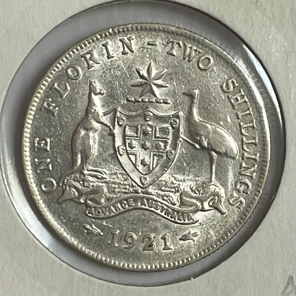 Australia 1921 2/- Florin Silver Coin Extremely Fine Condition