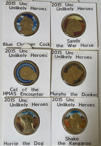 Australia 2015 Unlikely Heroes set of 6 coloured $1 coins.