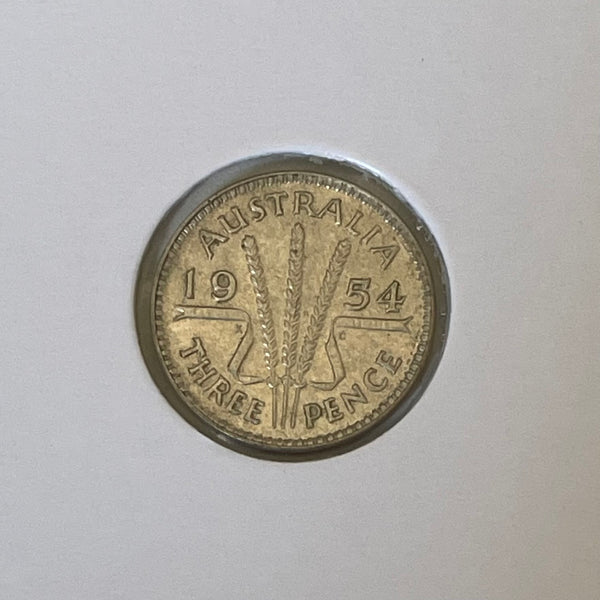 Australia 1954 3d Threepence Silver Coin about Uncirculated