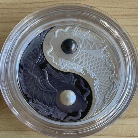 Tuvalu 2024 Perth Mint $5 Yin Yang Koi 5oz Silver Coloured Coin with Pearls