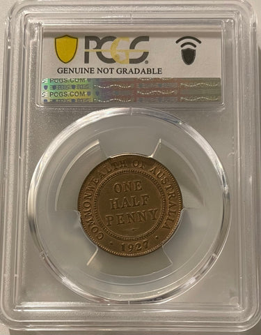 Australia 1927 Half Penny 1/2d PCGS Graded Cleaned Uncirculated