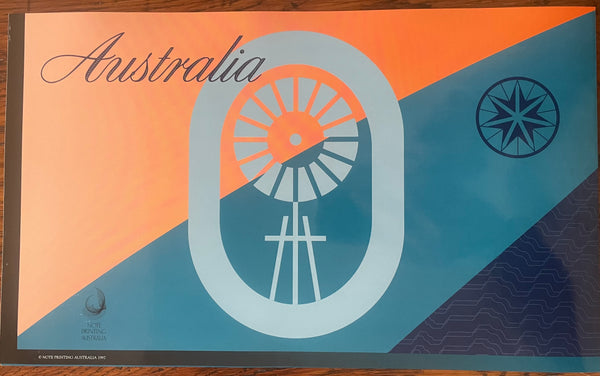 Australia 1997 $10 Polymer Evans/Macfarlane Uncut Vertical Pair Red Serial Number Banknote Folder