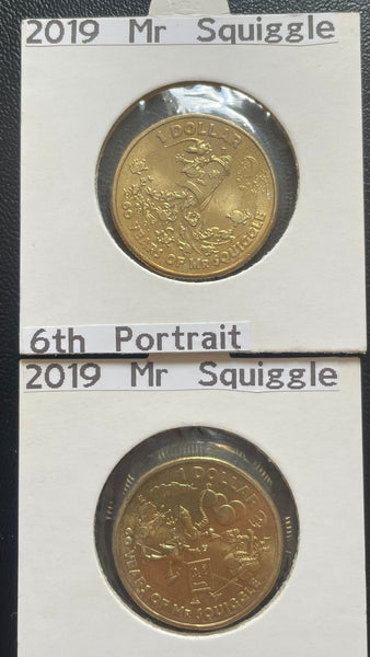 Australia 2019 Royal Australian Mint $1 Mr Squiggle & Friends Coins x 2