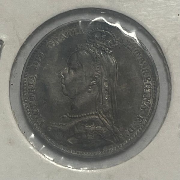 UK Great Britain 1890 Queen Victoria Silver 6d Sixpence Coin