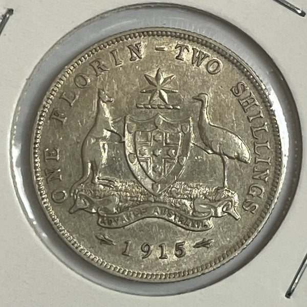 Australia 1915  2/- Florin Silver Coin Very Fine Condition