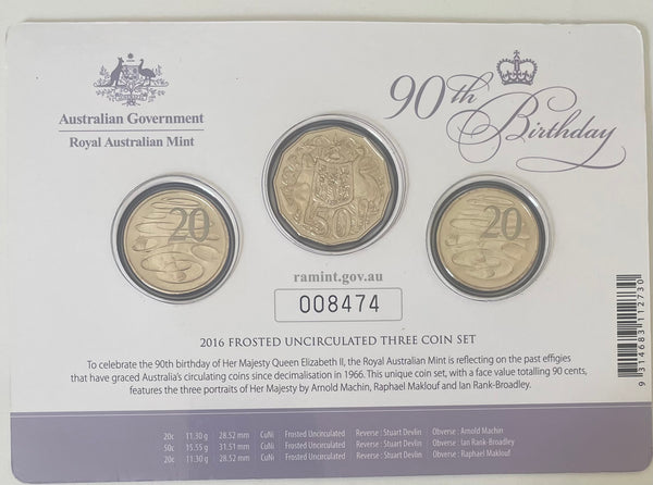 Australia 2016 Queen Elizabeth II 90th Birthday Uncirculated Portraits Coin Set of 3