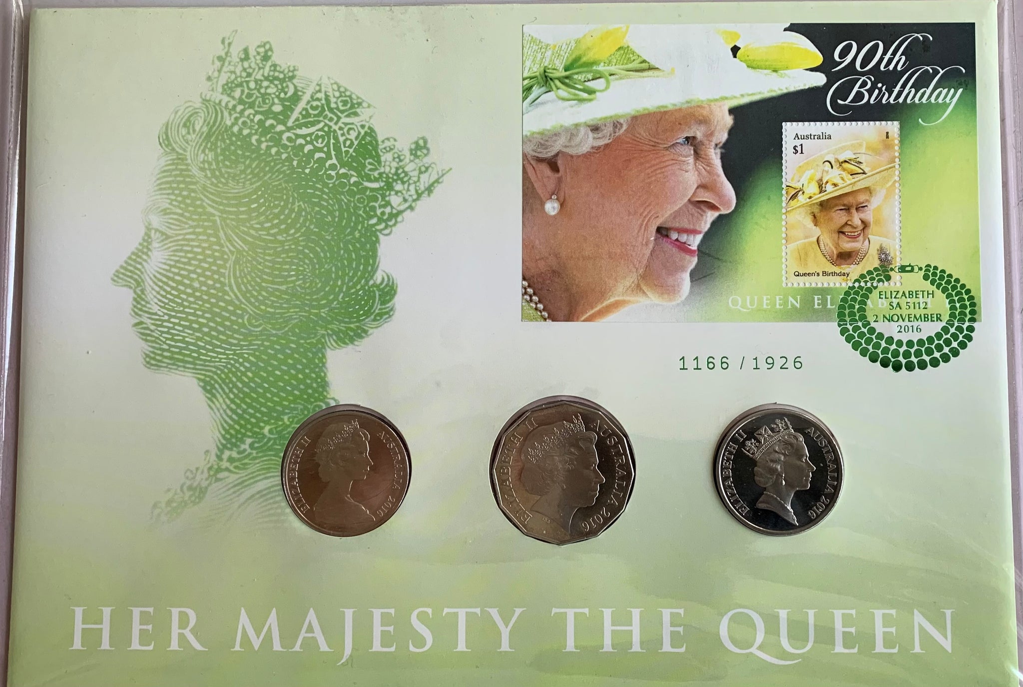 2016  Australia Queen Elizabeth II 90th Birthday PNC 20c old Effigy & 20c & 50c New Effigy