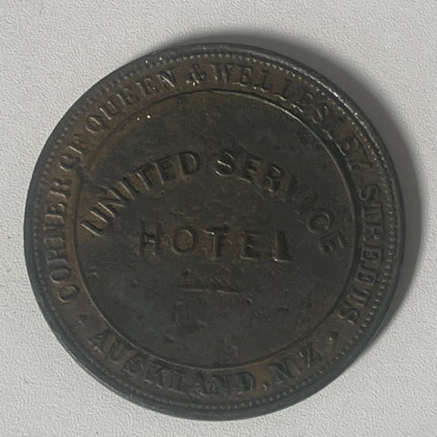 New Zealand 1874 United Services Hotel 1d Penny Token