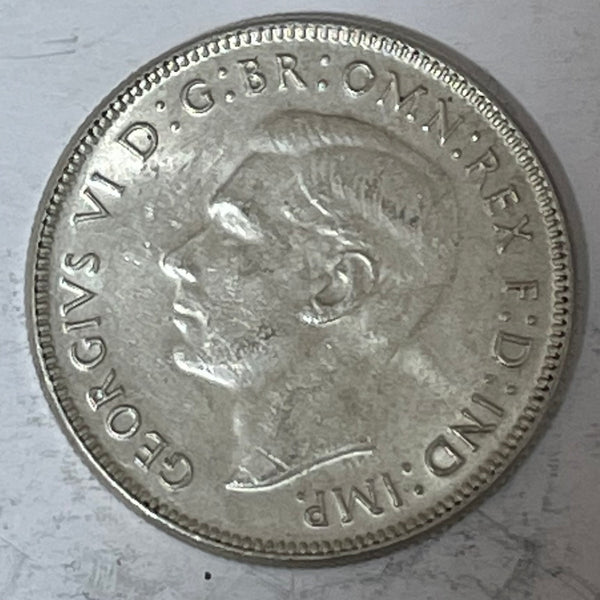 Australia 1943 Melbourne Mint 2/- Florin Silver Coin about Uncirculated