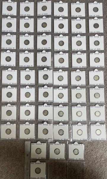 Australia 1910-64 Complete Set of 52 3d Threepence Silver Coins