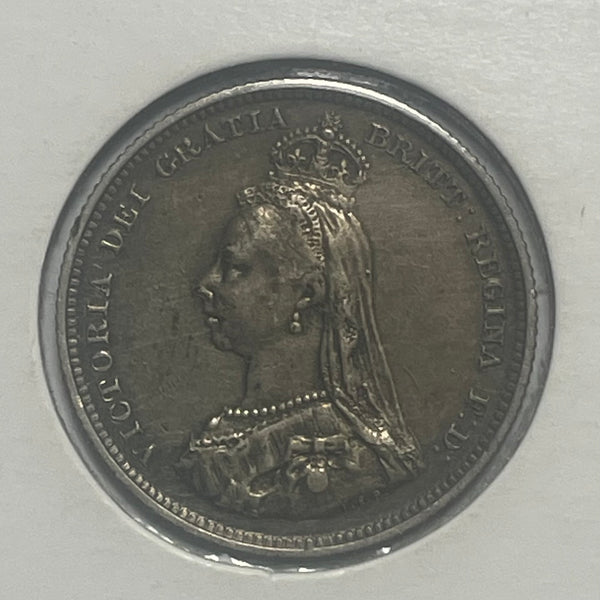 UK Great Britain 1887 Queen Victoria Silver 1/- One Shilling Coin