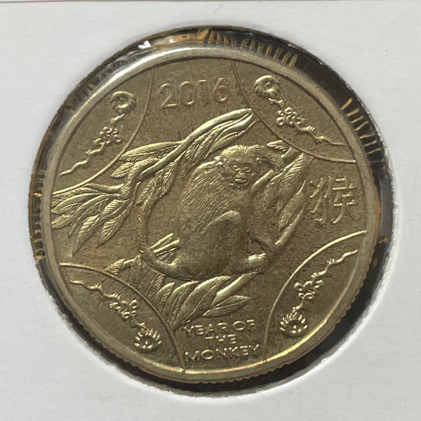 Australia 2016 Royal Australian Mint $1 Lunar New Year of the Monkey Coin in 2 x 2 mount