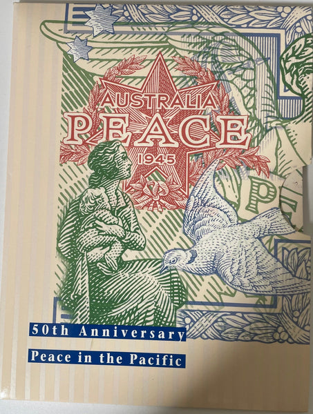 Australia 50th Anniversary of Peace in the Pacific Folder 1945 1d coin and 1995 Stamps
