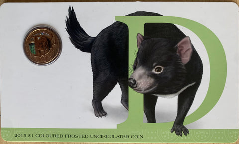 2015 Aussie Alphabet Coloured $1 coins "D" Tasmanian Devil