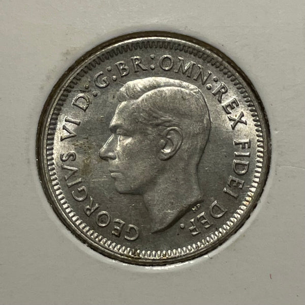 Australia 1951 6d Sixpence Silver Coin Uncirculated Condition. Melbourne Mint