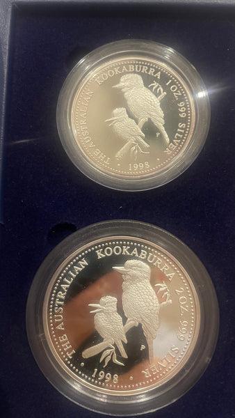 Australia 1998 Perth Mint Kookaburra 1oz & 2oz .999 Silver Proof Coin Set