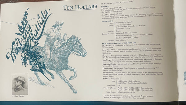 Australia 1997 Sydney Show $10 Polymer Evans/Macfarlane Uncut Block of 4 Banknote Folder