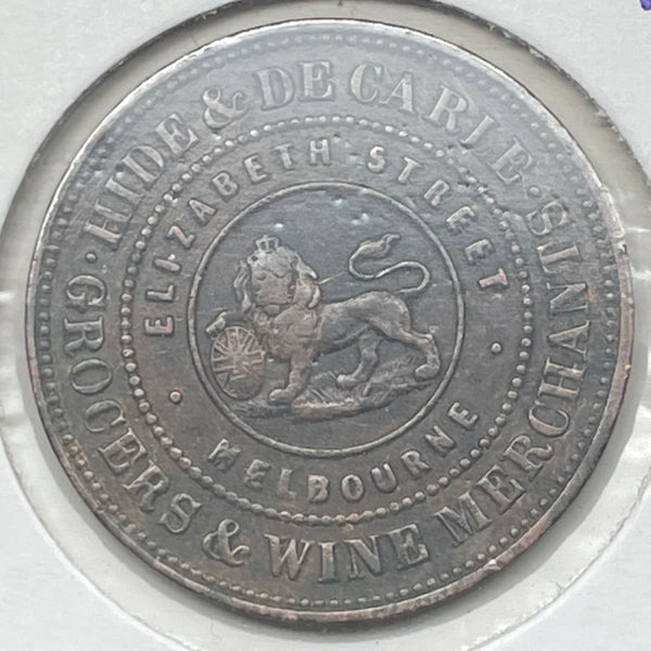 Australia 1857 Hide & De Carle 1/2d Penny Token Fine Condition