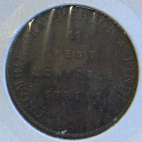 Australia 1851 Crombie, Clapperton and Findlay 1/2d Penny Token R97