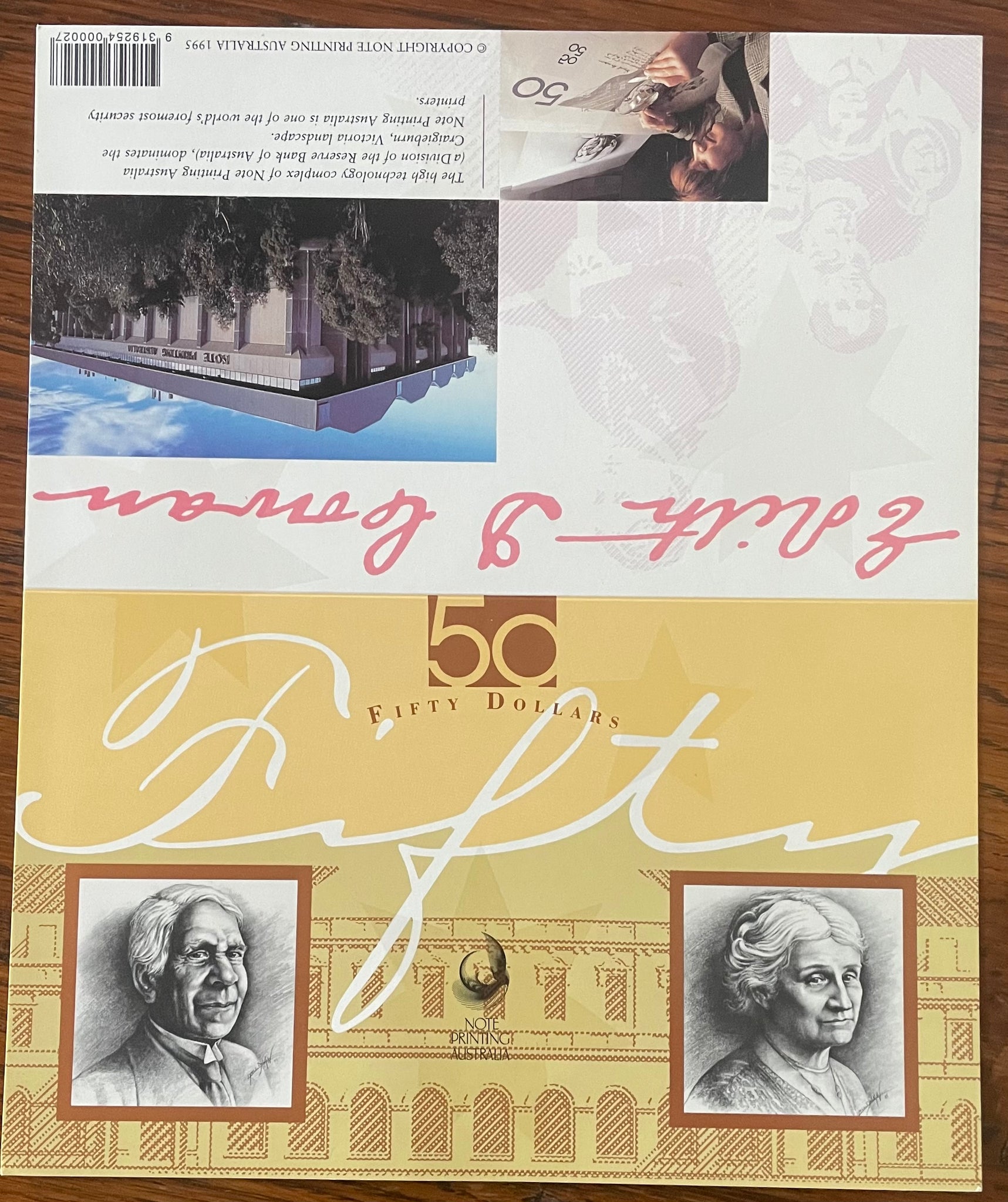 Australia 1995 $50 1st Polymer Banknote Folder