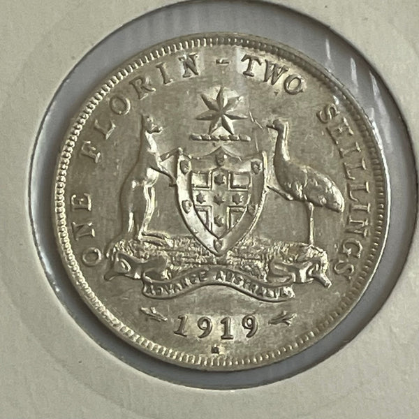 Australia 1919 2/- Florin Silver Coin Extremely Fine Condition
