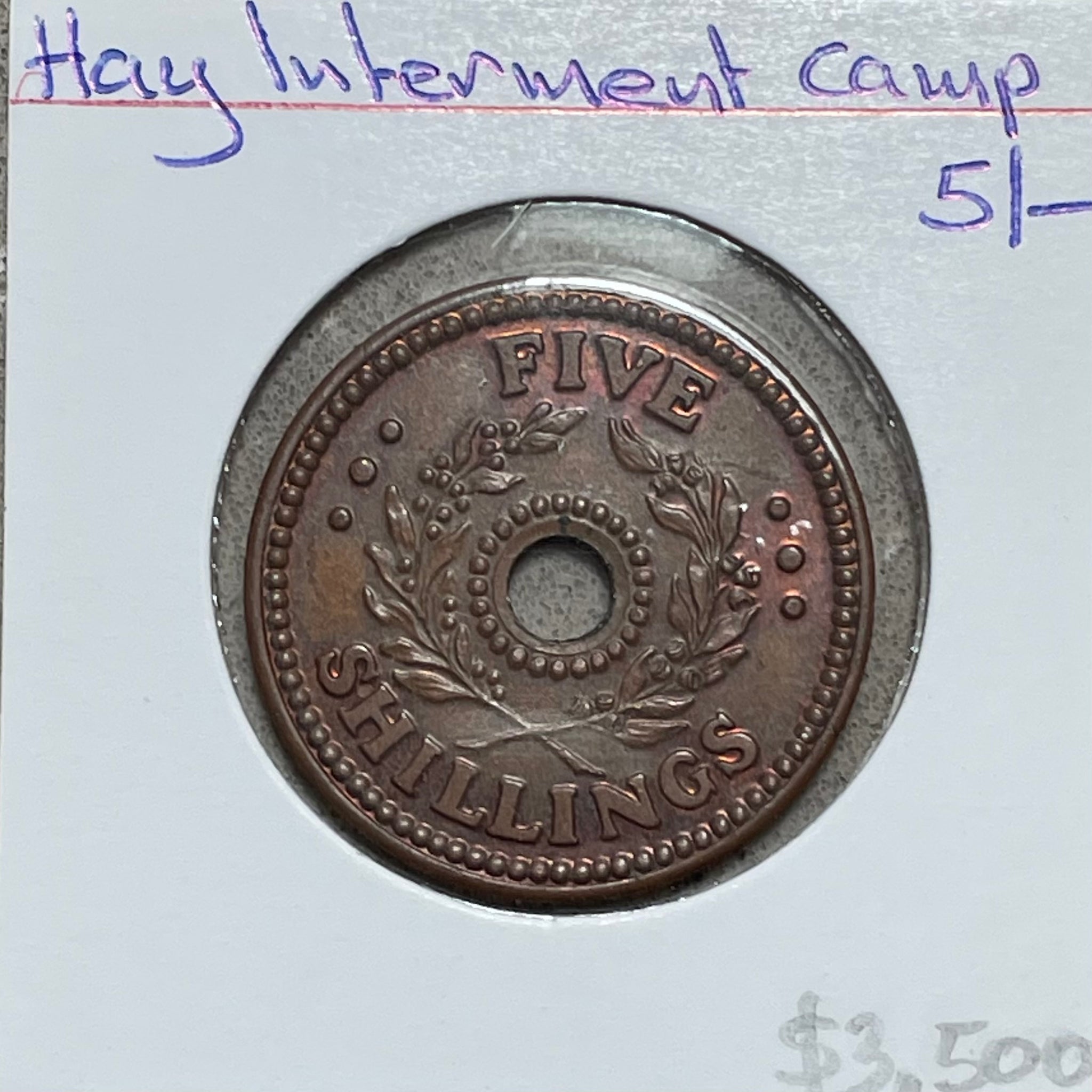 AUSTRALIA : 1942 Hay Internment Camp Five Shilling 5/-