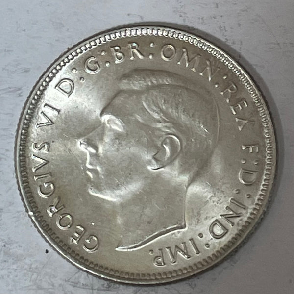 Australia 1942 Melbourne Mint 2/- Florin Silver Coin about Uncirculated