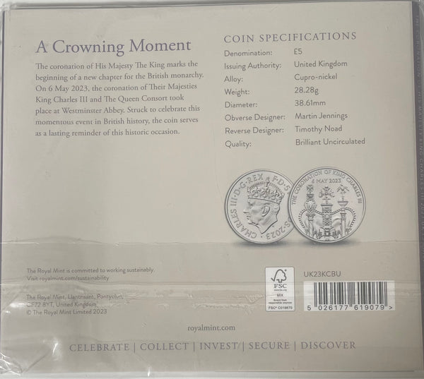 Great Britain UK 2023 Royal Mint £5 Coronation of King Charles III Uncirculated Commemorative Coin