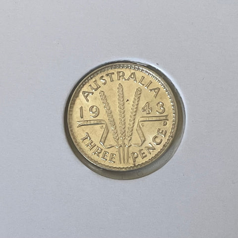 Australia 1943D 3d Threepence Silver Coin Uncirculated