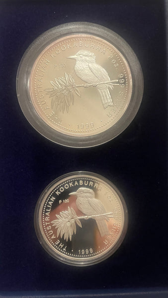 Australia 1999 Perth Mint Kookaburra 1oz & 2oz .999 Silver Proof Coin Set