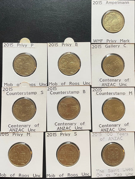 Australia 2015 $1 Mobile Press Counter Stamp Dollar Coins Uncirculated  Set of 10