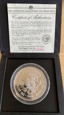 Australia 1993 Perth Mint $2  Kookaburra "Sydney Mint Sovereign" 2oz .999 Silver Proof