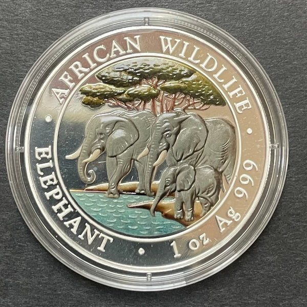 Somalia 2013 100 Shillings  Elephant  Coloured 1oz .999 Silver Coin.