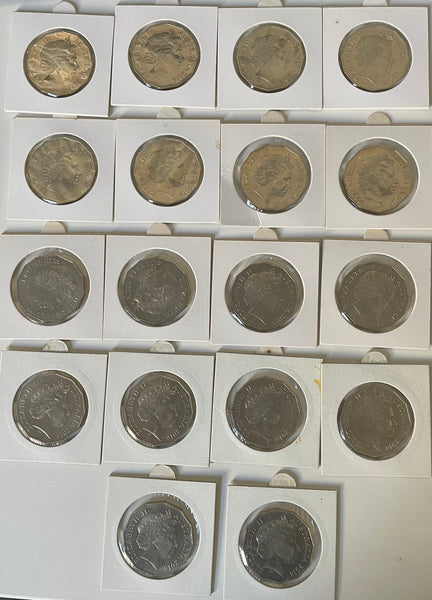 Australia 2014 - 2016 Royal Australian Mint Fifty Cents 50c Australians at War set of 18 Uncirculated Coins