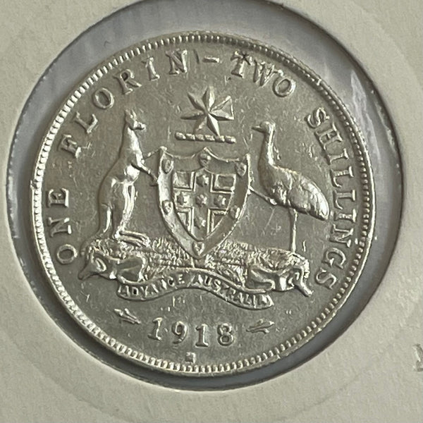 Australia 1918 2/- Florin Silver Coin Extremely Fine Condition