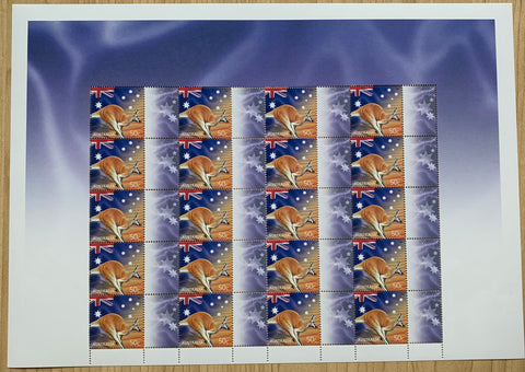 2003 Australia 50c Greetings Celebration and Nation Kangaroo & Flag Sheet