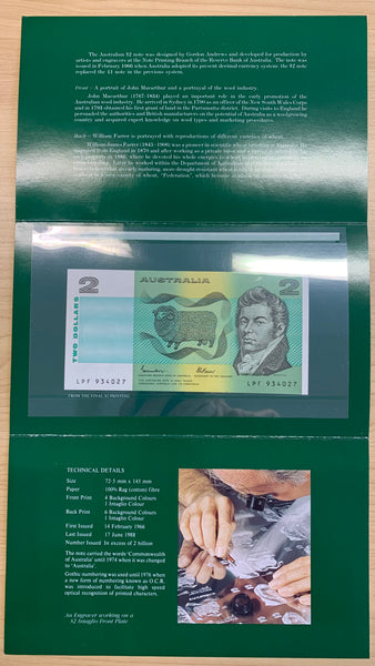 Two Dollar Johnston Fraser Last $2 Note  Folder