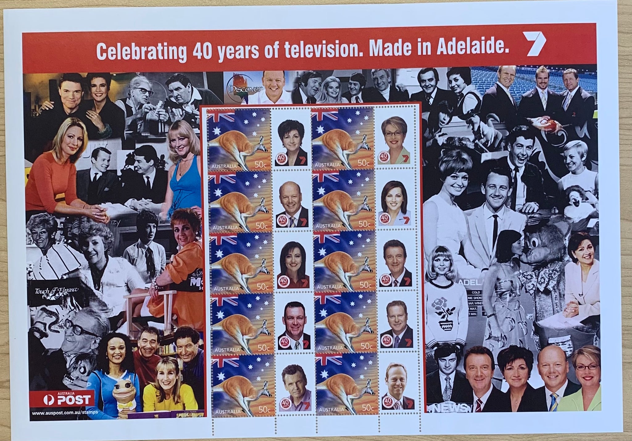 Celebrating 40 years of Television. "Made in Adelaide" Australia 50c stamp sheet of 10