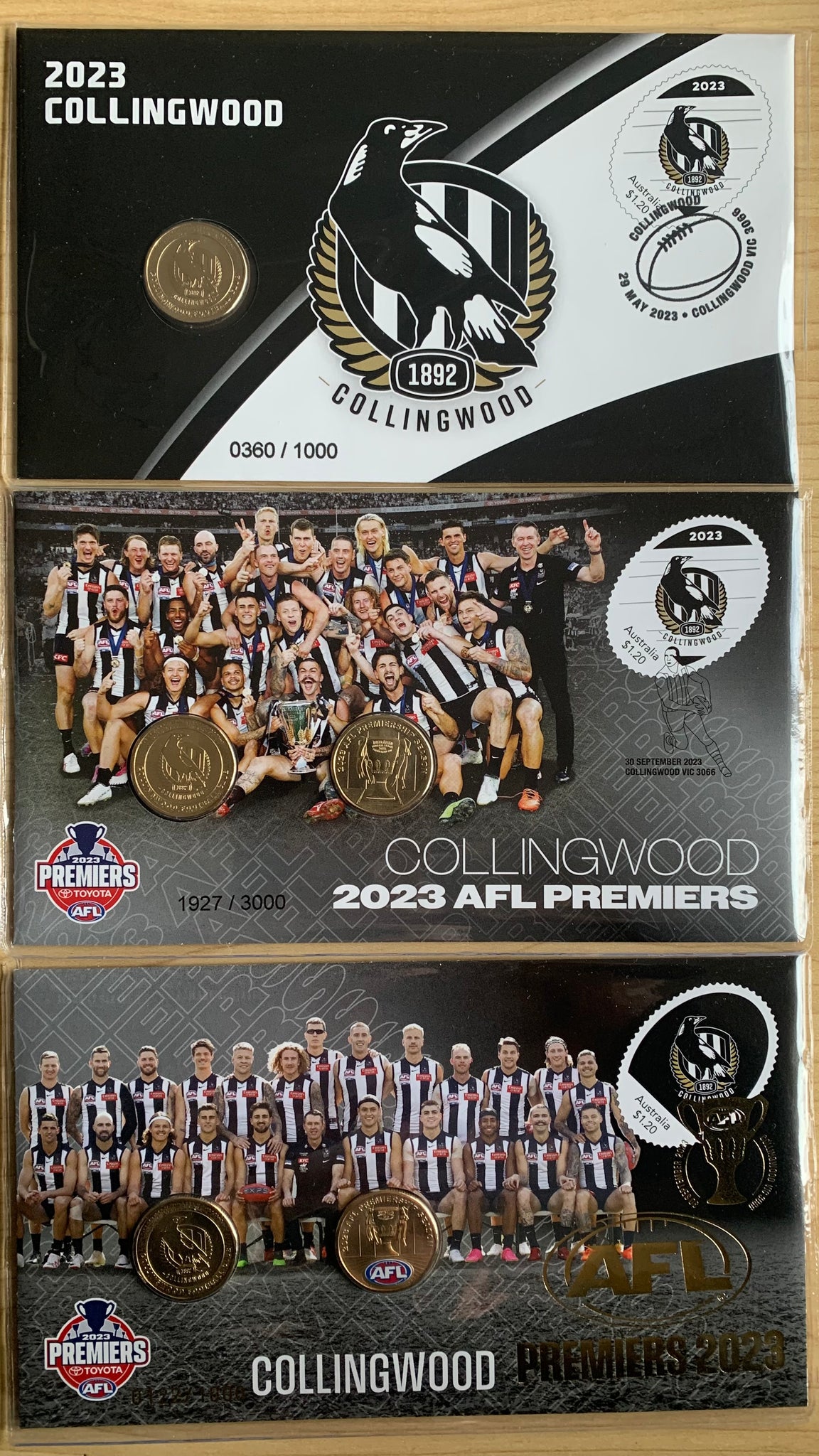 2023 AFL Collingwood Premiership set of 3 limited Issue PNCs