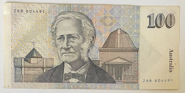Australia 1990 $100 Higgins Fraser Circulated Banknote. R612