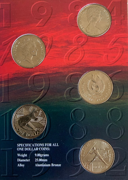 Australia RAM 1984 to 1992 $1 Uncirculated Coins Set of 5 coins