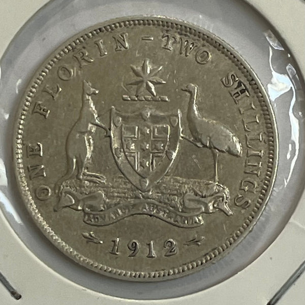 Australia 1912 2/- Florin Silver Coin Fine Condition