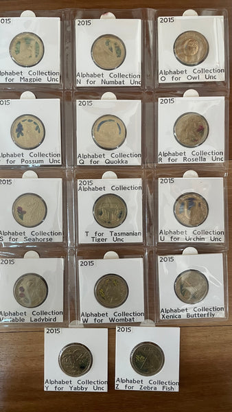 Australia 2015 Aussie Alphabet Coloured $1 coins Complete A to Z set of 26
