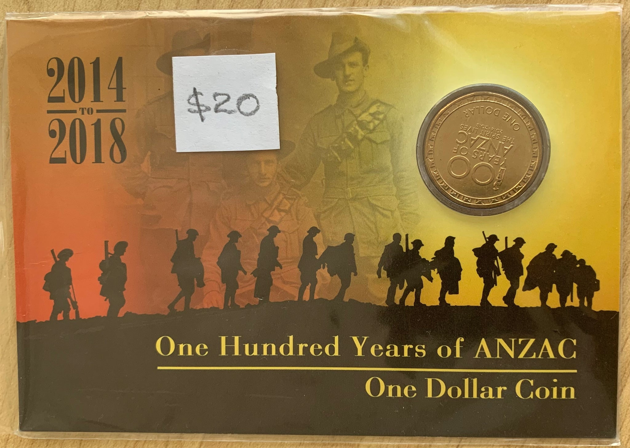 2014 Australia ANZAC Centenary carded $1 Uncirculated Coin First First World War Centenary - The Spirit Lives