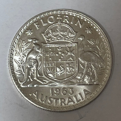 Australia 1963 2/- Florin Silver Coin Uncirculated BU