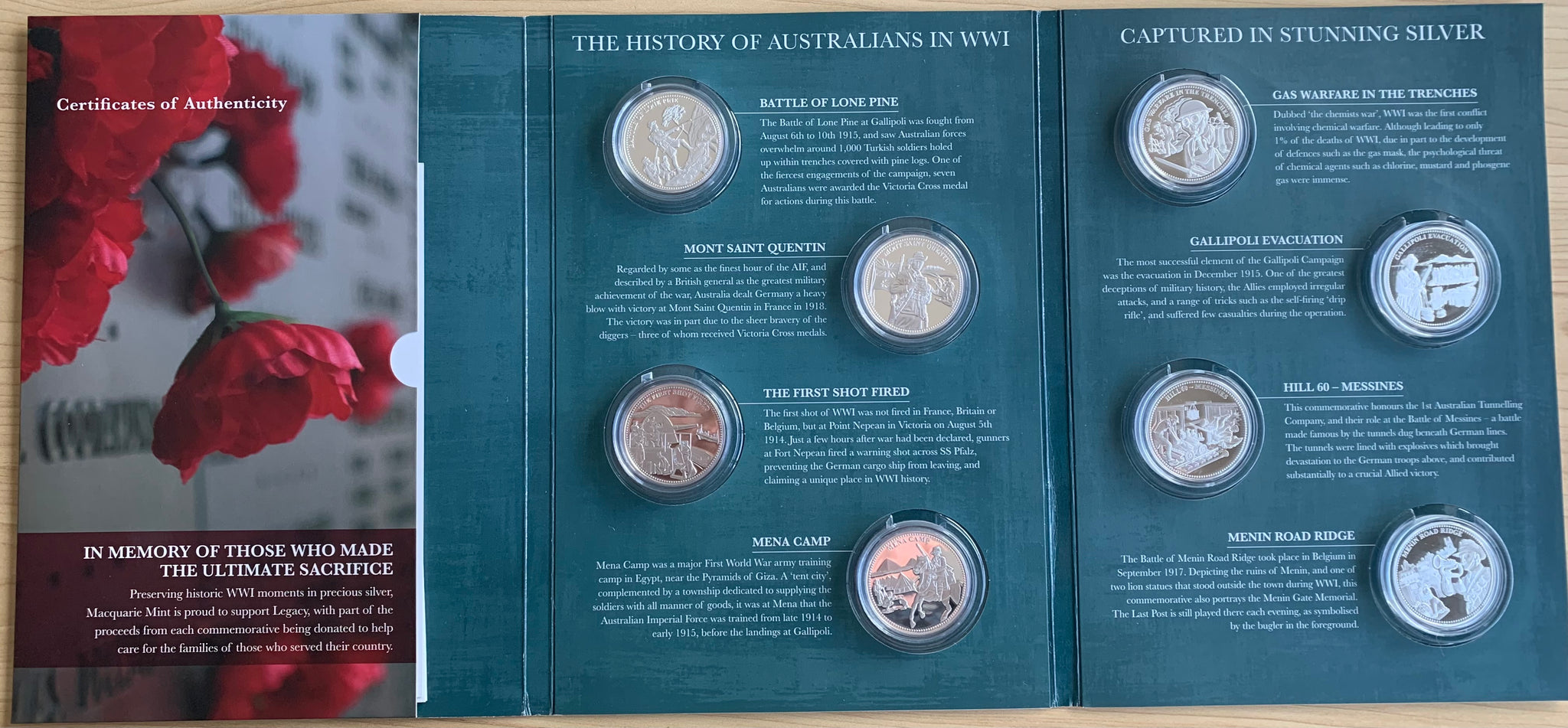 Macquarie Mint First World War 8 Silver Medallions Commemorative Collection