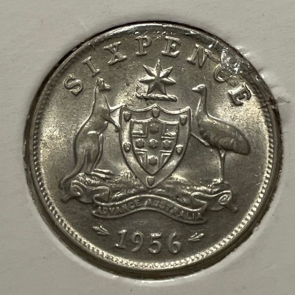 Australia 1956 6d Sixpence Silver Coin about Uncirculated Condition