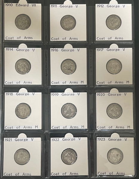 Australia 1910-64 Six Pence 6d Complete collection. Silver